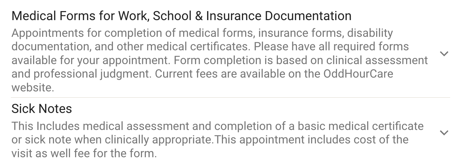 The Medical forms and sick notes booking options in the EMERGE portal.