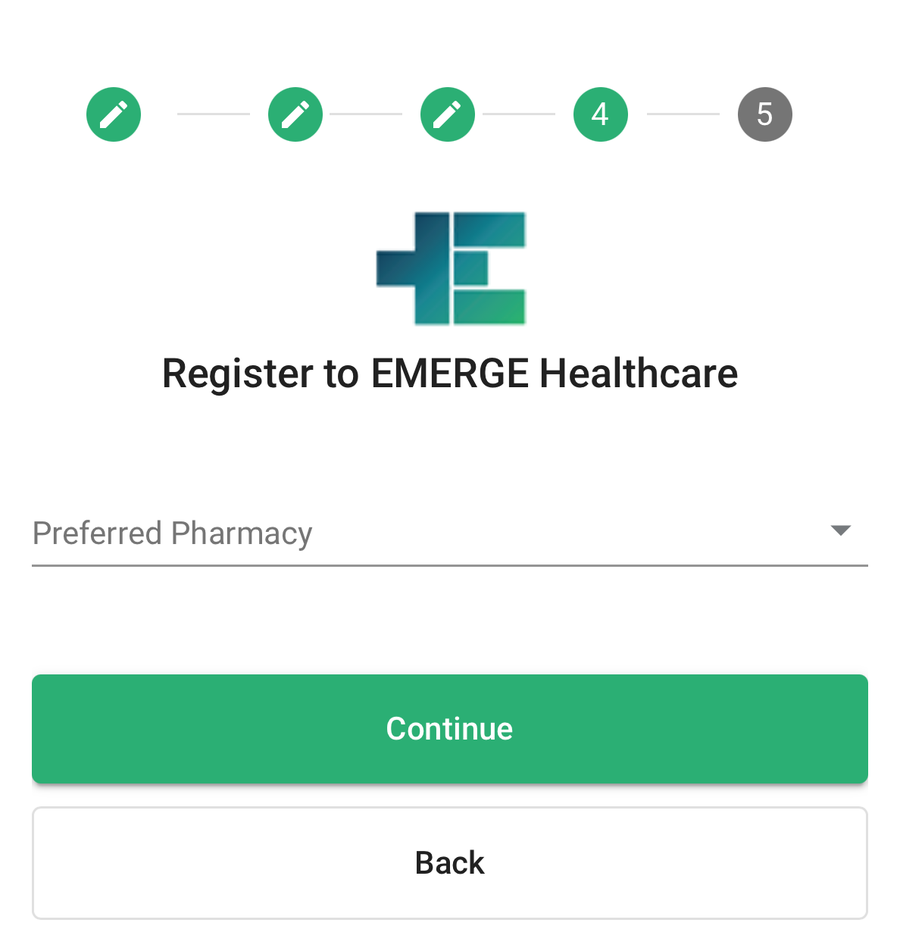 Registration step 4: selecting a preferred pharmacy.